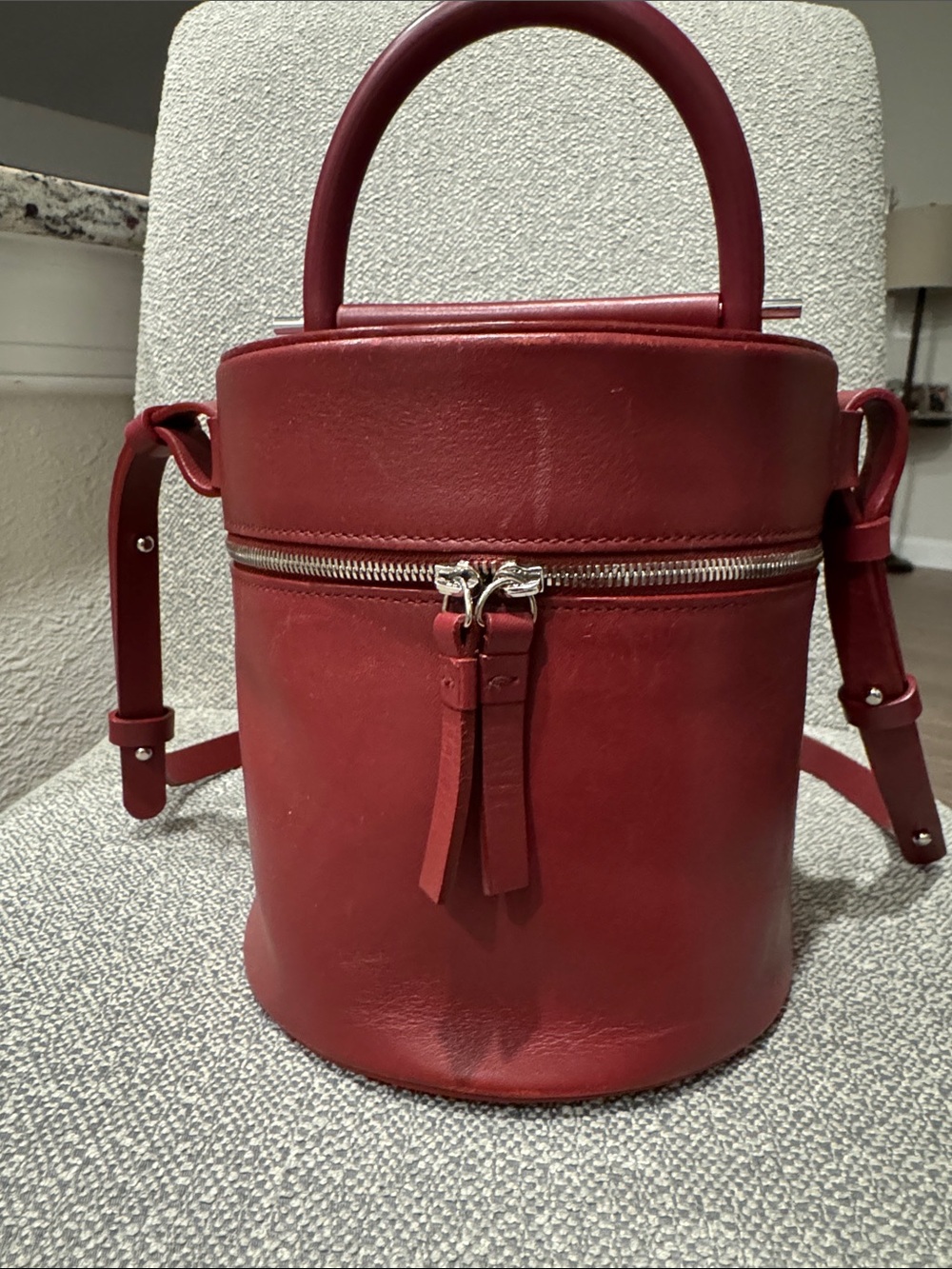 Building Block Burgundy Drum Bucket Bag